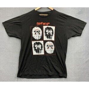 Friday The 13th Graphic Tee T-Shirt JASON VOORHEES Crew Neck Black Halloween XL